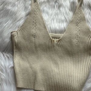Cream Ribbed Knit Women's Top